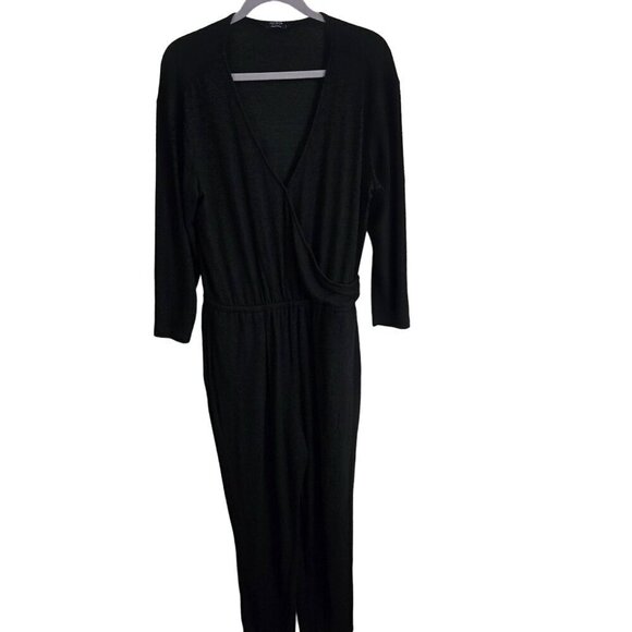 Lucky Brand Hacci V Neck Jumpsuit Black Pockets Size L - Picture 2 of 11